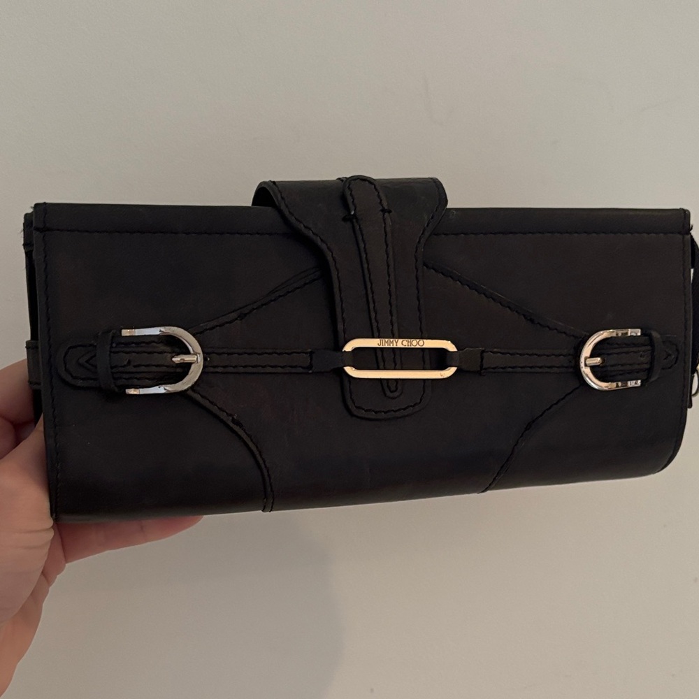 Jimmy Choo Black Satin Ciggy Clutch